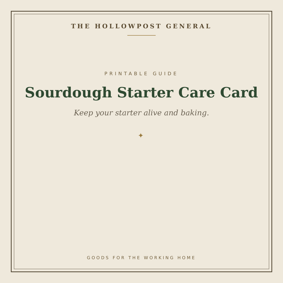 Sourdough Starter Care Card printable guide