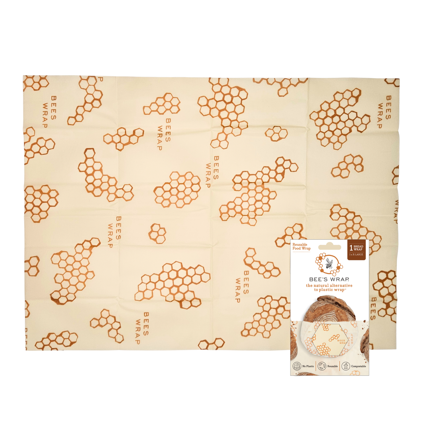 Bees Wrap Beeswax Reusable Bread Wrap - Honeycomb Print